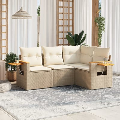 vidaXL - 4-delige - Loungeset - met - kussens - poly - rattan - beige