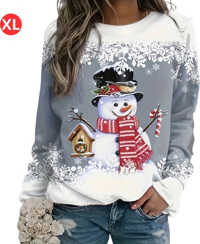 Livano Kersttrui - Dames - Foute Kersttrui - Christmas Sweater - Kerst Sweater - Christmas Jumper - Pyjama - Pullover - Sneeuwpop - Grijs - Maat XL