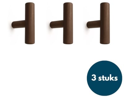 Jashaken hout - Walnoot - Kapstok haken - Wandhaken - Wandkapstok - 3 stuks