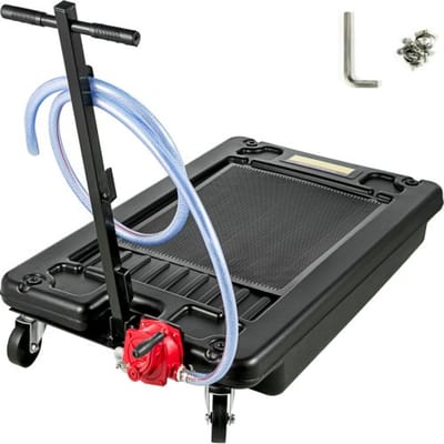 VEVOR olieaftapkraan 17 L, olieopvangbak met 244 cm lange slang, olieopvanginrichting met 4 robuuste 10 cm zwenkwielen en T-vormige lange handgreep, voor het aftappen van olie of antivriesolie