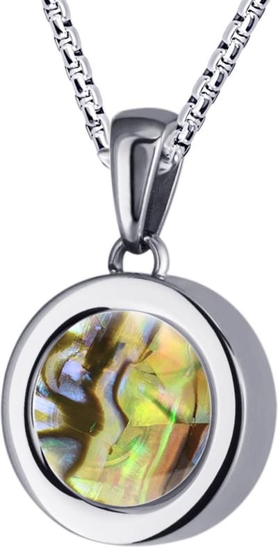 Quiges 12mm Mini Munt Hanger Zilverkleurig RVS Glans met Schelp Multi Groen Munt en Box Ketting Ankerketting 42-46cm