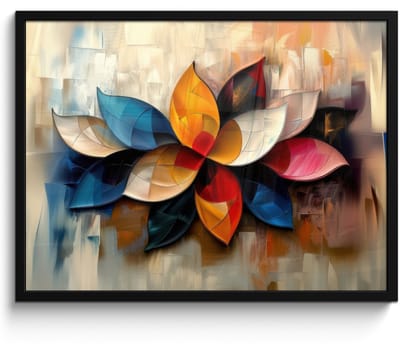 Poster in lijst - Fotolijst 80x60 cm - Posters - Bloem - Abstract - Kleurrijk - Bladeren - Posterlijst zwart - Decoratie - Wanddecoratie woonkamer - Muurdecoratie slaapkamer