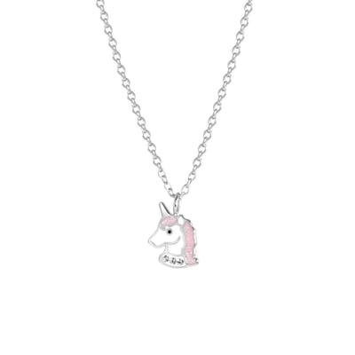 Lucardi Kinderen Ketting unicorn emaille - Echt Zilver - Ketting - Cadeau - 38 cm - Zilverkleurig