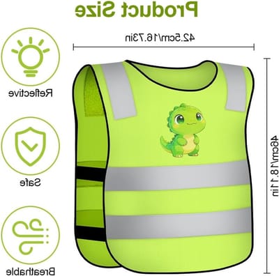 2-Pack Reflecterende Veiligheidsvesten voor Kinderen met 360° Reflecterende Strepen, Ideaal voor School, Sport en Hardlopen (Dinosaurus Patroon)