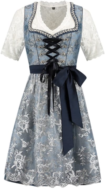 Oktoberfest Dirndl Deluxe - Blauw-Bloemen, Kanten Schort - Maat 36