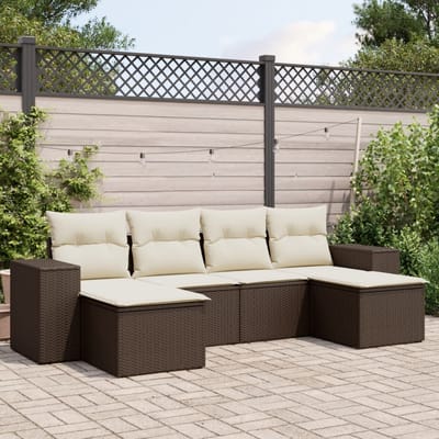 vidaXL - 6-delige - Loungeset - met - kussens - poly - rattan - bruin