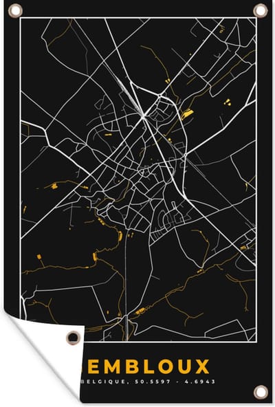 Muurdecoratie Gembloux - Stadskaart - Goud - Kaart - Plattegrond - 120x180 cm - Tuinposter - Tuindoek