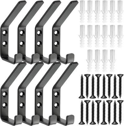 Dailygoods- Akoestische Panelen Haken - 8-delige Set - Dubbele Coathaken - Aluminium Haken - Wandhaken - Zonder Boren - Slank Profiel 13mm