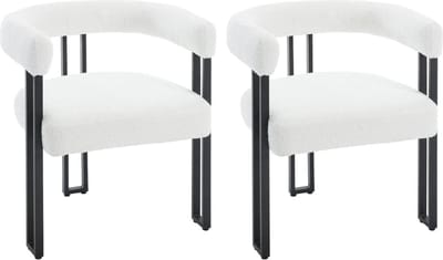 BukkitBow - Set van 2 Eetkamerstoelen - Chenille Stof - Metalen Poten - Comfortabel en Ergonomisch Design - Cremé / Wit