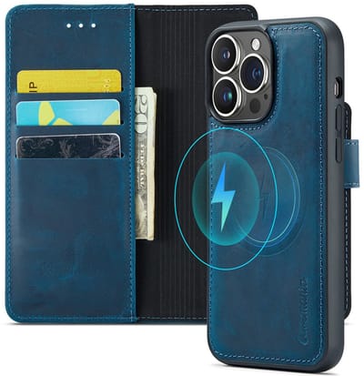 CaseMania Bookcase hoesje geschikt voor Apple iPhone 15 Pro - Effen Blauw - Leer - 2-in-1 Magnetisch Uitneembaar Design - Compatible met MagSafe