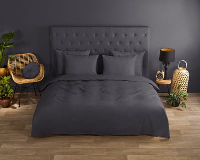 Good Morning dekbedovertrek effen kleur - 2 persoons 200x200/220 cm - Antraciet - 100% Katoen renforc�