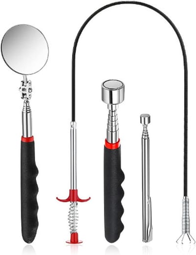 Telescoop Magneetset - Grijper Spiegel - Onderdelen Oppakken - 4-delig Uitschuifbaar - Tot 77 cm - Zwart Zilver Rood