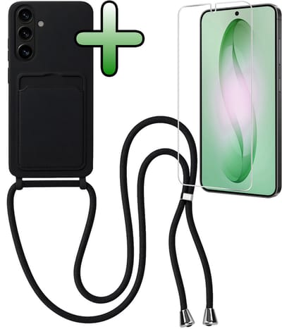Hoes Geschikt voor Samsung S26 Hoesje Met Koord Met Screenprotector - Telefoonhoesje Geschikt voor Samsung Galaxy S26 Backcover Met Afneembaar Koord - Zwart