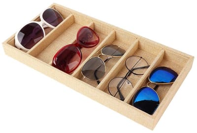 Dailygoods- Opbergdoos 6 vakken - Opbergdoos voor zonnebrillen - Opbergdoos voor sieraden - Jute materiaal - Milieuvriendelijk - Modern design - Sunglasses Box