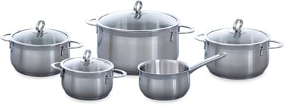BK Excellent RVS kookpannenset 5 delig - Ø16cm tot Ø24cm - Inductie pannenset - Vaatwasserbestendig - Ovenbestendig tot 230° - met deksels - maatverdeling - Zilver