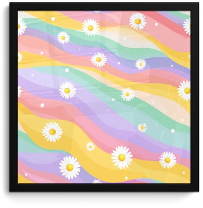 Poster in lijst - Fotolijst 40x40 cm - Posters - Madeliefjes - Kleurrijk - Pastel - Vrolijk - Posterlijst zwart - Decoratie - Wanddecoratie woonkamer - Muurdecoratie slaapkamer