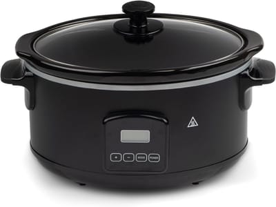 TIM® Slowcooker met Timer - Crockpot - Stoompot - Inclusief Warmhoudfunctie - 4,5 Liter - Zwart - 28cm x 42cm x 27cm