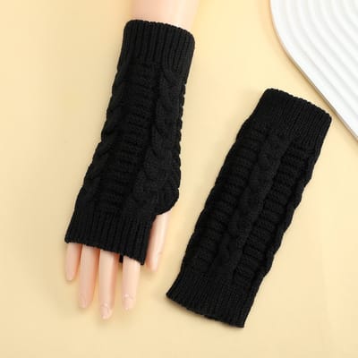 Inovra - Andiker Vingerloze winterhandschoenen voor dames, gebreide armwarmers met duimgat, zachte polshandschoenen, zwart, Eén maat