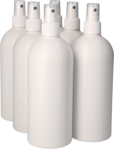 6 x Gerecyclede Plastic Fles 500 ml Spraypomp Wit - Rond- Gerecycled HDPE Kunststof - Onbreekbaar - ca. 70% minder Co2 uitstoot door gerecycled materiaal - 6 stuks