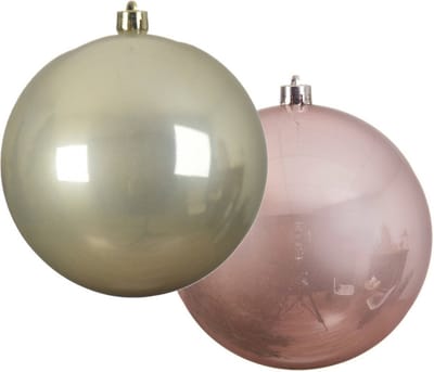 Grote decoratie kerstballen - 2x st - 14 cm - champagne en lichtroze - kunststof
