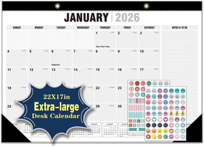 Bureaukalender 2026-2027 - Maandplanner - Planning en Organisatie - 18 Maanden Overzicht - 55 x 43 cm - Zwart