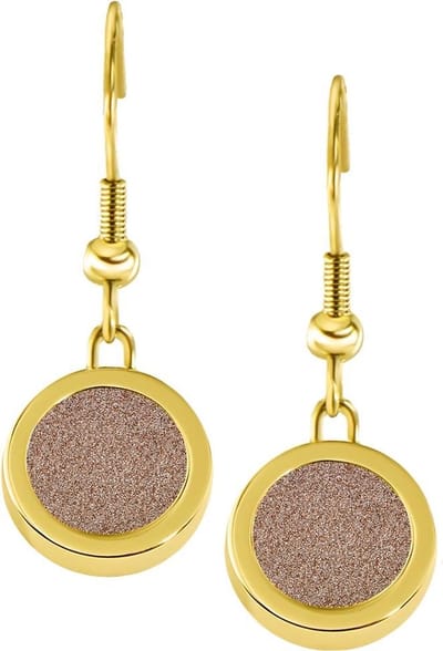 Quiges RVS Schroefsysteem Oorhangers Oorbellen Goudkleurig met Verwisselbare Champagne Glitter Mini Munt Set - ECOS206