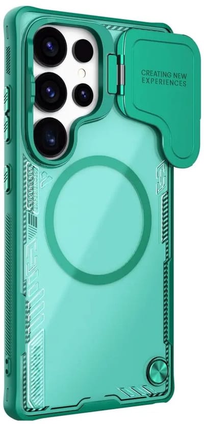Nillkin IceBlade Prop Magnetic - Hoesje Geschikt voor Samsung Galaxy S25 Ultra - Compatibel met MagSafe en Qi2 - Back Cover met Camera Bescherming / Standaard - Milieuvriendelijk - Duurzaam - Groen