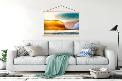 Posterhanger incl. Poster 150x100 cm - Schoolplaat - Golf - Water - Zee - Textielposter - Blanke latten