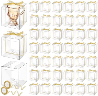 Dailygoods- Geschenkdozen 50 stuks - Heldere Geschenkdozen 10 x 10 x 10 cm - Cadeauverpakking - Verpakkingsdozen voor Kopjes - Verjaardagsfeestje/Bruiloft - Inclusief 50 meter Gouden Tumbler