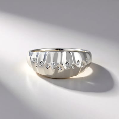 Cavill - Zilveren Ring 925 Sterling Geplatineerd - 11 Cambodjaanse Zirkonen 0 102 ct - Organisch Golvend Modern Design - Luxe Sieraad Maat 17 18