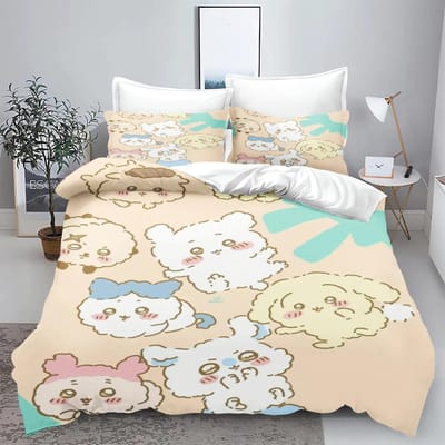 Chiikawa Beddengoedset Dekbedovertrek 3-delige set 1 Dekbedovertrek Universeel, Geschikt voor kinderen en volwassenen Overtrekken Eenpersoons Maat Sets US Queen 228x228cm