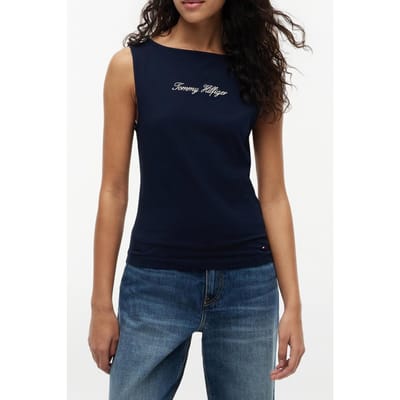 Tommy Hilfiger Slim Boat Neck Tank Top Dark Night Navy Größe: XS | Tanktops Outlet | Damen | Schwarz
