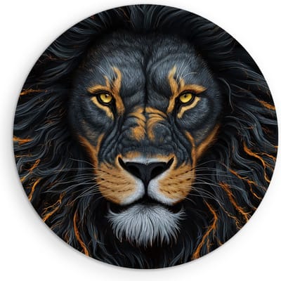 Saammp Muurcirkel Hout - Abstracte Leeuw - Goud - zwart - Dieren - Natuur - Ø 90 - Wandcirkel - Wanddecoratie Cirkel - Muurdecoratie Woonkamer - Slaapkamer decoratie - Rond Schilderij