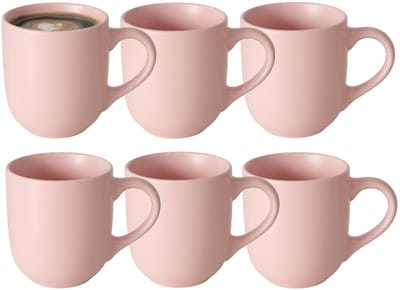 Boltze Koffiemokken Paris - 6x stuks - Keramiek - pastel roze - 300 ml - 8 x 10 cm