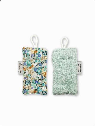 Zero waste - Herbruikbare spons - Afwasspons - Duurzaam cadeau - Blauwe bloemen