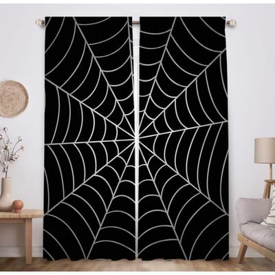 Cartoon Spin Zwart Web Kinderen Halloween Raamgordijnen Voor Kinderen Slaapkamer Woonkamer Badkamer Kicthen Deur Hal Huisdecor W70 X H185(CM)X2&Hook