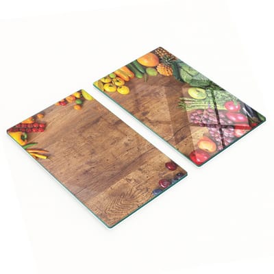 Glazen serveerplanken voor in de keuken met afbeeldingen van fruit en groenten, 2x30x52 cm