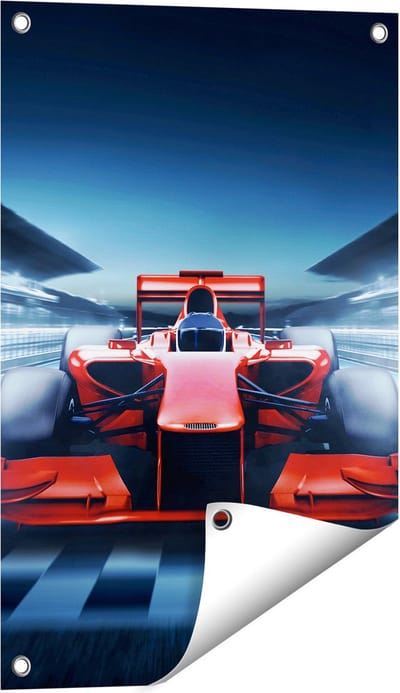 Gards Tuinposter Formule 1 Auto bij de Finish - Rood - 40x60 cm - Tuindoek - Tuindecoratie - Wanddecoratie buiten - Tuinschilderij