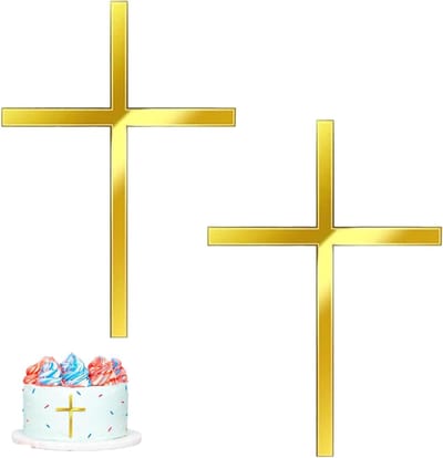 Cakedecoratie kruis - 2 stuks goud - cake topper - voor doop en communie - ShopVlot