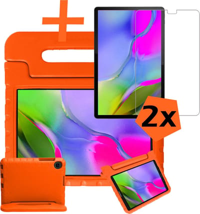 Hoesje - Geschikt voor Samsung Galaxy Tab A 10.1 (2019) - Met 2x Screenprotector - Kinderhoes Shockproof Bumper - Kidsproof Case - Tablet Hoes - Kinder Hoes Cover - Oranje