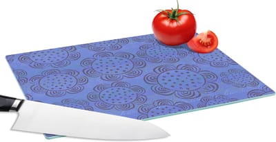 Glazen Snijplank - 28x20 - Bloemen - Patronen - Blauw - Snijplanken Glas