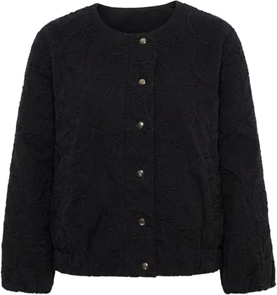 Ulla Popken - Dames - Blouson borduursel ronde hals elastische zoom lange mouwen - Zwart - Maat 42+