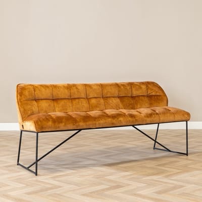 Bronx71® Velvet eetkamerbank Janna okergeel 185 cm - eettafelbank - eetbank
