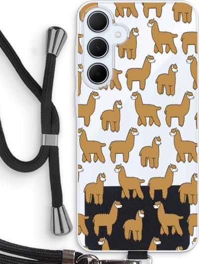 Case Company® - Hoesje met koord geschikt voor Samsung Galaxy A35 hoesje met Koord - Alpacas - Telefoonhoesje met Zwart Koord - Bescherming aan alle Kanten en Over de Schermrand