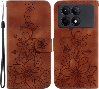 Coverup Hoesje - Geschikt voor Xiaomi Poco X6 Pro 5G Hoesje - Coverup Bloemen Book Case - Bruin