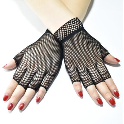 Filet de pêche élastique Gants pour femmes Été Fille Court Demi-doigt Mode Gothique Punk Cosplay Décoration Fête Mitaines en résille One Size gray