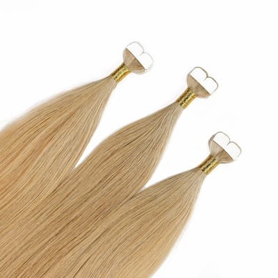 hair2heart Premium Mini Tape Extensions Echt haar - 12 tapes 50 cm Lichtblond Goud As