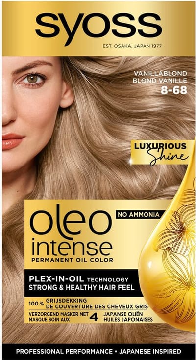 Syoss Oleo Intense 8-68 Haarverf - Vanillablond - Permanente Haarkleuring - Ammoniakvrij - Met Voedende Oliën - 100% Grijsdekking - Langdurige Kleur - 1 stuk