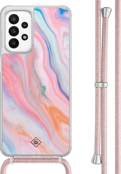 Casimoda® hoesje met rosegoud koord - Geschikt voor Samsung A23 - Pink Glam - Afneembaar koord - TPU/acryl - Roze