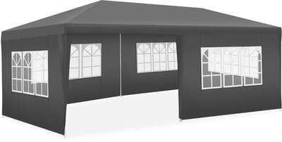 tectake® Paviljoen Novara - Partytent 3x6 m - Waterdicht Zeildoek met 5 Verwijderbare Zijpanelen - Weerbestendig Tuinpaviljoen - Inclusief Spanlijnen en Haringen - Grijs